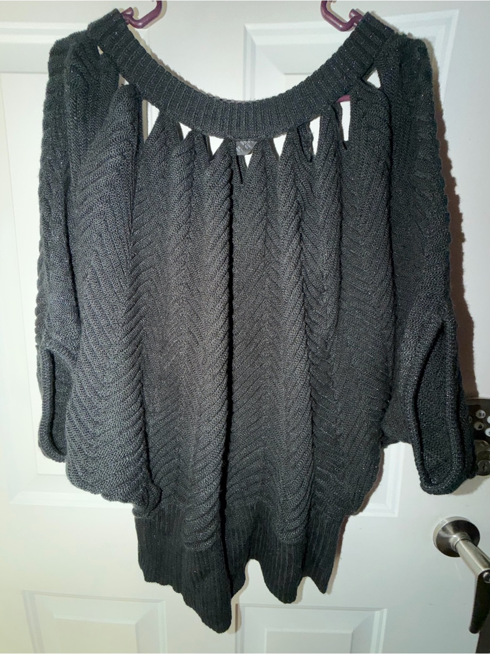 Lane Bryant 14/16 Black Open-Shoulder Cable Knit Women’s Sweater